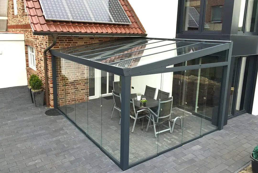 Terrasoverkapping aluminium 400x450cm dubbel web antraciet