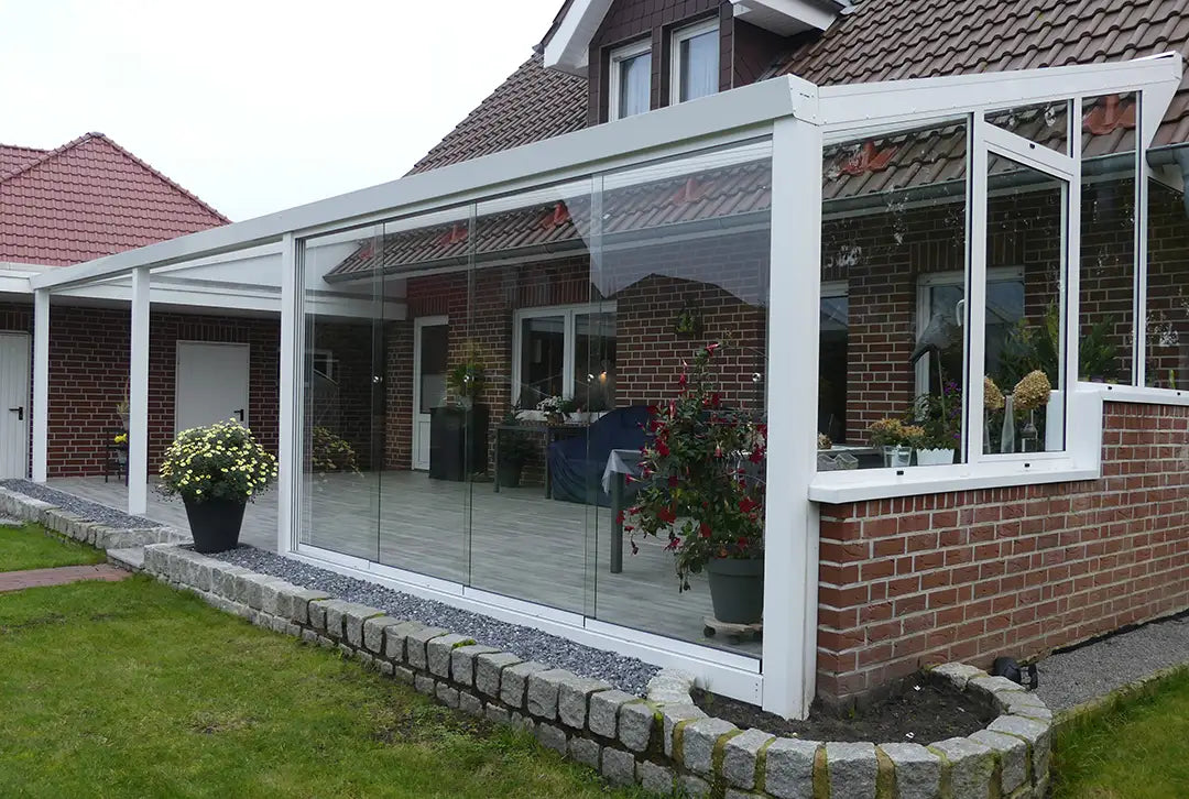 Terrassenüberdachung Aluminium 600x350cm VSG weiß