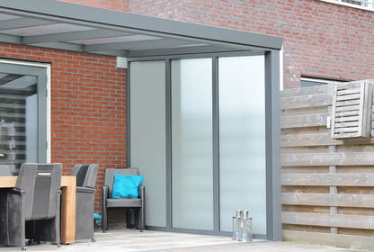 Feste Seitenwand grau (RAL9007) inkl. Sicherheitsglas