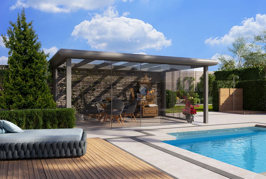 Terrassenüberdachung Flachdach 5x3m Wandanbau